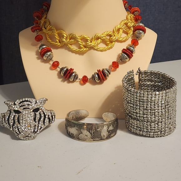 Statement Jewelry Jewelry - Bold Gold Chunky Knot Red Silver Tone Necklace Tiger Rhinestone Bracelets Huge